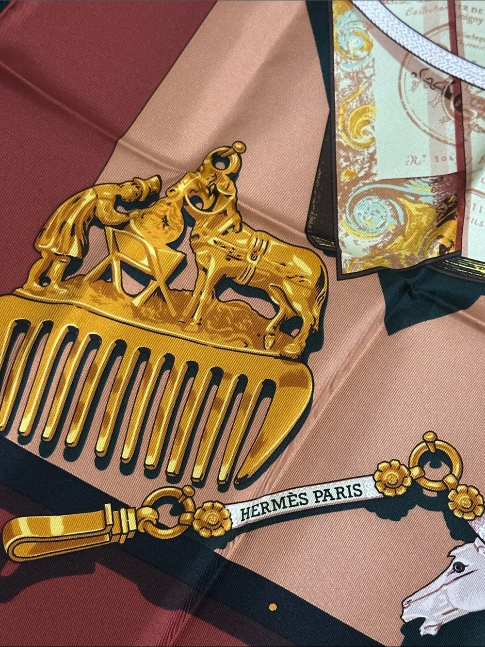 Hermes Printed Silk Scarf with Equestrian & Vintage Motif
